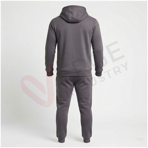Ensemble de survêtement gris personnalisable pour homme, imprimé, à manches longues, avec capuche, fermeture éclair sur le devant, logo, couleur unie, coupe-vent, sportif, décontracté, coupe régulière - Product Image 2