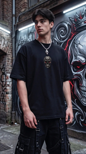 <b>Gothic</b> Skull Printed Men's Black T-<b>Shirt</b> Short Sleeve O-Neck Regular Fit Jersey Cotton - Product Image 3