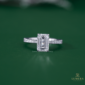 IGI Certified <b>Emerald</b> Cut Diamond Solitaire <b>Ring</b>, Lab Grown Center Stone, 4-Prong Mounting, Round Diamond Pave <b>Band</b>, Luxury <b>Ring</b> - Product Image 2