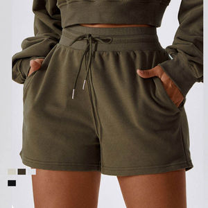 Shorts de sport en molleton 100 % coton pour femmes, personnalisables avec logo, pour la course, le cyclisme et la gym - Product Image 1