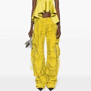 Pantalones Vaqueros Amarillos Personalizados para Mujer, Estilo Cargo, con Botones y Cordones, Pierna Ancha y Recta, OEM 2026 - Product Image 6