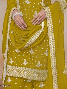 Dernier modèle de Salwar Kameez en Chinon véritable, style moderne, broderie artisanale, pour femme, saison des mariages, personnalisable, indien - Product Image 6