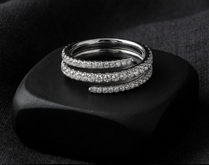 แหวนเพชรทรงกลมเจียระไนแบบบริลเลียนท์สุดหรู แหวนเกลียวชุบทอง 18K 14K แหวนแบบเปิดวงแหวนซ้อนกันได้ เครื่องประดับอัญมณีชั้นดี - Product Image 1