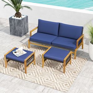 Versatile Patio in legno di Acacia pouf sgabelli intrecciati in Rattan con cuscini per mobili da esterno - Product Image 1
