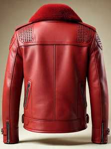 Blouson aviateur en cuir pour homme avec doublure en fausse fourrure et fermeture éclair - Product Image 5