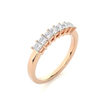 Anillo de Boda de Media Eternidad de Oro Puro con Siete Diamantes de Corte Princesa, Hecho en Laboratorio, Colección de Joyería Hecha a Mano 2026