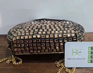 Bolso de mano vintage para novias, con mosaico de espejos, tipo clutch para mujer, hecho a mano con pedrería Kundan metálica, bolso cruzado tipo bandolera. - Product Image 5