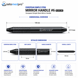 European Simple Stem Mirror Handle #6 Black Line Dental Mirror Handle Stainless Steel Zetomed Pro - Product Image 3
