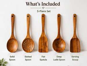 Juego de utensilios de madera de 1 pieza: espátulas, cuchara, cucharón ranurado, acabado natural, apto para lavavajillas y microondas, herramientas de cocina seguras para alimentos - Product Image 3