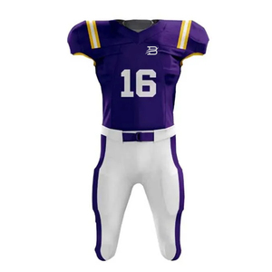 Maillot violet avec numéro 16 et pantalon blanc, uniforme de football américain, tissu à séchage rapide, vêtements de sport confortables pour l'entraînement en plein air - Product Image 2