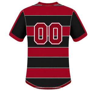 Conjunto de Uniforme de Rugby Rojo Carmesí y Negro de Manga Corta, Jersey de Rugby a Rayas con Cuello Redondo, Pantalones Cortos con Cordón, Ropa Deportiva para Entrenamiento - Product Image 5