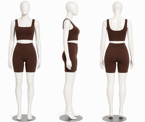 Conjunto de yoga para mujer con cuello cuadrado, shorts de ciclista de cintura alta, ropa deportiva para fitness y gimnasio - Product Image 6