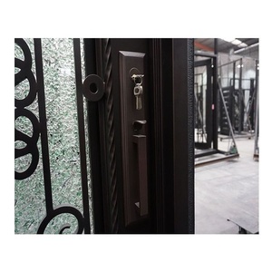 Traditional rust-resistant wrought iron entrance gate for outdoor use, easy to assemble,featuring exquisite arched glass inserts - Product Image 4