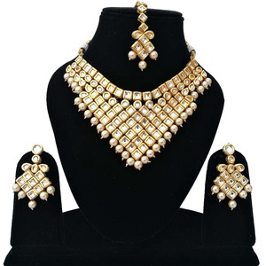 Indian Classic Women's Choker Wedding Engagement Anniversary Party Green Traditional Crystal Kundan Faux Pearl Alloy Gold <b>Gift</b> - Product Image 1