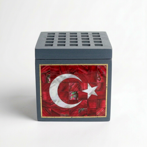 Brûleur d'encens artisanal personnalisé OEM ODM avec motif drapeau turc et incrustation de nacre DECORYUG - Product Image 1
