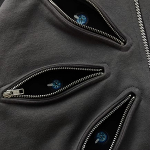 Sweat-shirt à capuche surdimensionné pour homme avec fermeture éclair et motif œil, couleur unie, en coton tricoté, style streetwear - Product Image 6