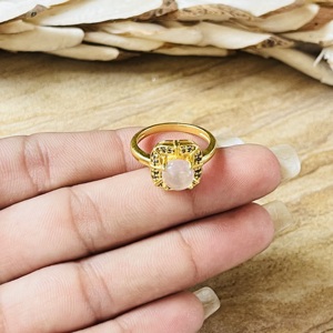 Fashionable Design Boho Geometric <b>Rings</b> Vintage Brass Jewelry Women 18k <b>Gold</b> Plated Rose Quartz <b>Cocktail</b> <b>Ring</b> For Wholesale OEM - Product Image 3