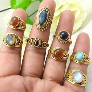 Lote al por Mayor de Anillos de Plata de Ley 925 con Piedras Preciosas, Juego de 8 Piezas con Piedras Preciosas de Calidad Original, Anillos Bohemios Hechos a Mano - Product Image 1