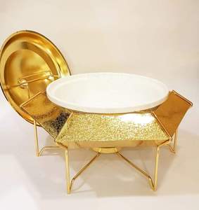 Calentador de comida tipo chafing dish de metal dorado de lujo con tapa y base para combustible para uso en restaurantes a precio económico - Product Image 4