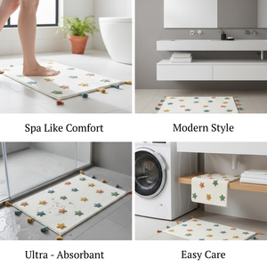 Tapis de bain en coton tufté antidérapant de qualité supérieure |   Tapis de salle de bain super absorbant et à séchage rapide |   Tapis de douche doux pour la maison et l'hôtel - Product Image 5
