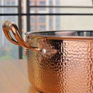 Olla de cocina de cobre martillado moderna y lujosa con tapa, compatible con inducción, utensilios de cocina premium para cocina y restaurante - Product Image 3