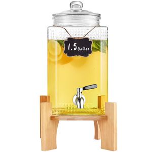 Dispenser per Bevande Ghiacciate in Acciaio Inox da 1,5 Galloni con Rubinetto, Dispenser per Succhi in Vetro con Supporto per Feste, Set da 2 Pezzi, Articoli per Bevande Premium - Product Image 1