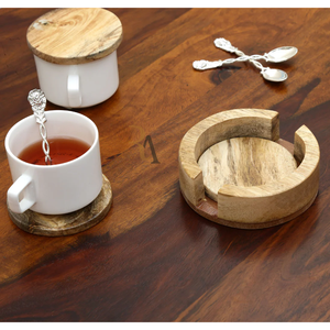 Posavasos de Madera de Acacia de Estilo Antiguo Personalizado con Logotipo Grabado, Posavasos de Madera Premium con Soporte para Posavasos - Product Image 5