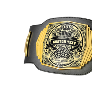 Ceinture de championnat en cuir noir avec plaque dorée et design complexe pour récompenses personnalisées - Product Image 3