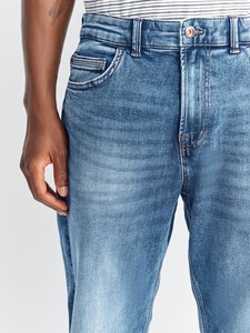 Jean en denim délavé coupe slim pour homme, jambe droite, taille haute, en coton léger, décontracté, bleu uni, pour l'hiver - Product Image 3