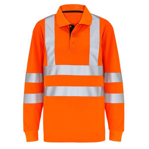 Polo haute visibilité pour homme, orange avec bandes réfléchissantes, vêtements de travail - Product Image 5