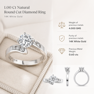 แหวนเพชรแท้ทรงกลมเจียระไน 1.00 กะรัต |   แหวนแต่งงานทองคำขาว 14K ดีไซน์แบบแยกส่วน ประดับเพชรแบบหนามเตย เครื่องประดับชั้นดี - Product Image 5