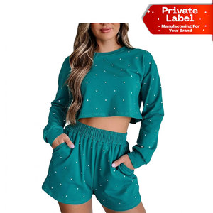 High Quality Plain Fleece Women Hoodies Shorts Set Oversized Matching Sweatset Custom Dye Acid Wash Women Hoodies Shorts Set - Product Image 1