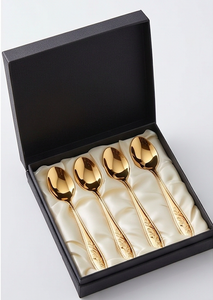 Cuillères à thé en acier inoxydable plaqué or avec motif feuille, manche long, finition miroir, design glamour, durables, vaisselle de mariage - Product Image 4