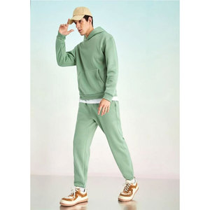 Men's Solid Color Hooded Tracksuit Set Long Sleeve Regular Fit 100% Cotton Fleece Casual <b>Jogger</b> Sweatshirt And Pants - Product Image 3