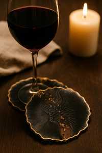 Posavasos de Resina Negra con Hoja de Oro – Regalo Decorativo de Lujo Hecho a Mano con Resina Epoxi - Product Image 3
