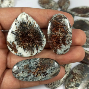 Anillo de Cabujón de Astrophyllita Natural, Piedras Preciosas Mixtas Ovaladas, Redondas, en Forma de Pera y Cuadradas, en Plata de Ley 925 - Product Image 1