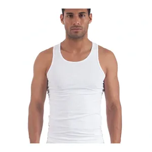 <b>Men's</b> 100% Cotton <b>White</b> Tank Top <b>Vest</b> - Breathable Sleeveless Undershirt, Classic Ribbed Gym Athletic A-Shirt - Product Image 3