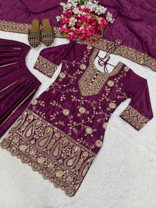 Nueva Colección de Trajes Sharara de Moda en Faux Georgette con Bordado y Cordón para Bodas - Product Image 5
