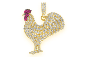 2026 Exclusive Premium Quality D Color VVS Custom Ruby Rooster 14K <b>Solid</b> <b>Gold</b> Plated Moissanite party <b>Pendant</b> for Men Women gift - Product Image 2