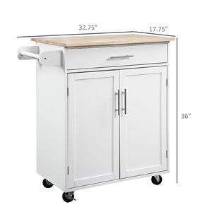 Chariot de rangement blanc à roulettes pour îlot de cuisine avec tiroir et porte-serviettes - Product Image 3