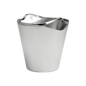 Seau à glace moderne de luxe en acier inoxydable avec poignée ondulée intégrée, finition miroir haute brillance, articles de bar contemporains pour champagne - Product Image 1