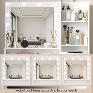 Specchio da Trucco con Luce a Tre Livelli, 3 Modalità di Illuminazione, Luminosità Regolabile, Grande Cassetto, Scrivania Vanity con Tre Livelli di Stoccaggio - Product Image 2