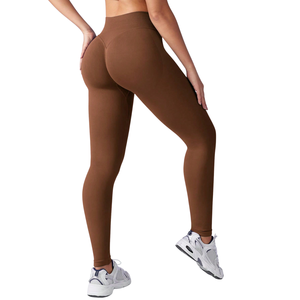 Custom Logo Mid Waist Elastic Waist Seamless Eco-Friendly Breathable Plus Size Full Length Gym <b>Booty</b> Lifting Yoga Leggings - Product Image 3