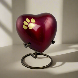 Silver Heart Shaped Pet Cremation <b>Urn</b> with Gold Paw Print Memorial Ashes Keepsake for Dogs & <b>Cats</b> pet funeral ashes <b>urn</b> - Product Image 4