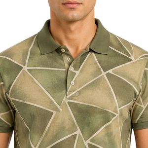 Custom Olive Green And <b>Khaki</b> Geometric Print Custom <b>Men</b> <b>Polo</b> <b>Shirt</b> Short Sleeve Casual Golf Wear OEM Private Label Breathable - Product Image 5