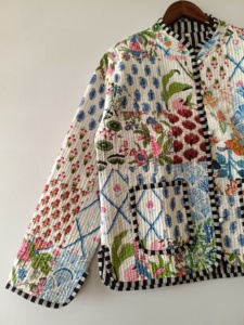Handmade <b>Patchwork</b> Cotton Kantha <b>Jacket</b>: Reversible Boho Coat - Product Image 3