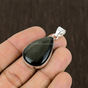Colgante de Plata de Ley 925 de calidad caliente hecho a mano obsidiana de brillo dorado para ella para regalos de compromiso o cumpleaños - Product Image 4