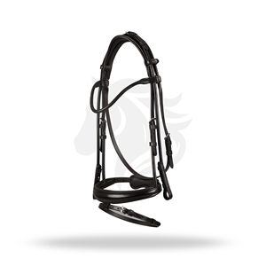 FINETTI <b>ROLLED</b> <b>LEATHER</b> SNAFFLE BRIDLE BLACK FULL SIZE ENGLISH RIDING BRIDLE FOR HORSE COMFORT - Product Image 1