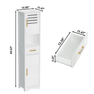 Mobiletto Alto da Bagno Autoportante Sottile con 1 Cassetto e 2 Ante, Design con 5 Caratteristiche Regolabili - Product Image 3