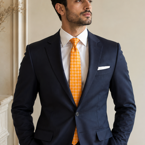 Corbata a Cuadros Naranja 100% Poliéster para Hombre |   Tamaño Personalizado Ecológico de Primera Calidad |   Elegante Regalo Formal para Bodas, Fiestas y Negocios - Product Image 1